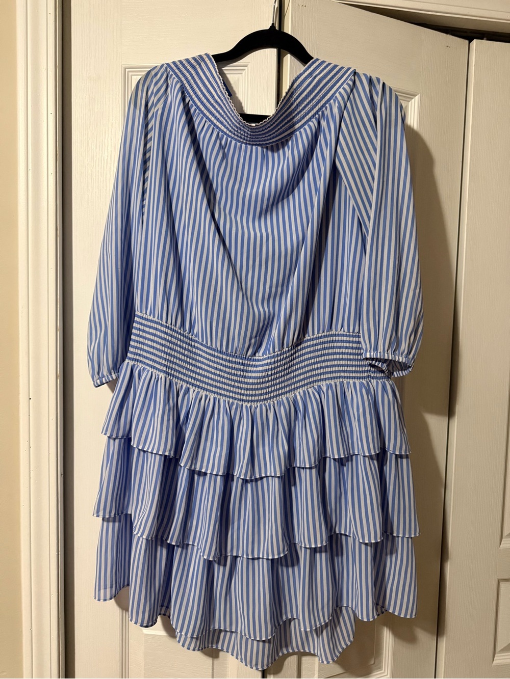 Michael Kors Blue & White Striped Tiered Ruffle Dress - XL